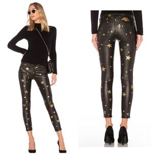 RtA Prince Black Leather Pants Gold Star Ankle Skinny Moto Festival Concert 25